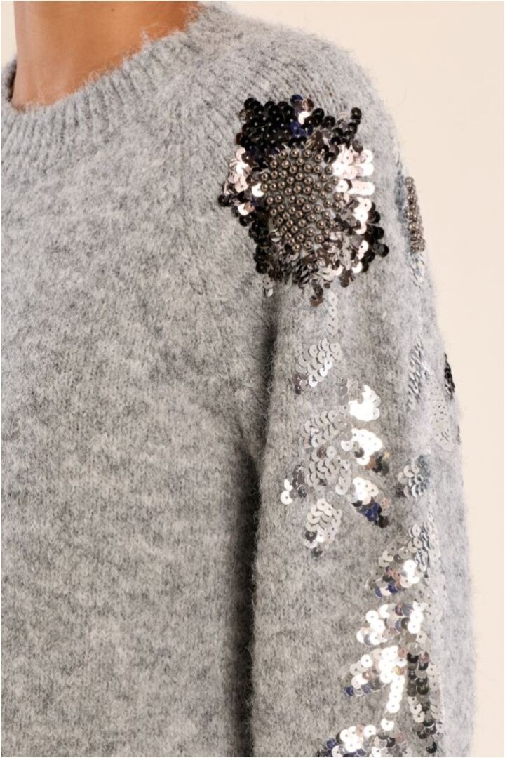 Rhinestone sweater on the sleeves Ash Grey