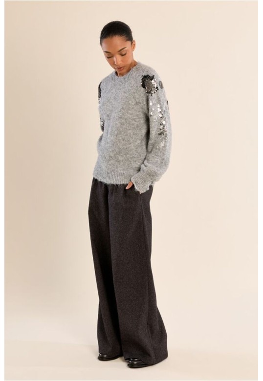 Rhinestone sweater on the sleeves Ash Grey