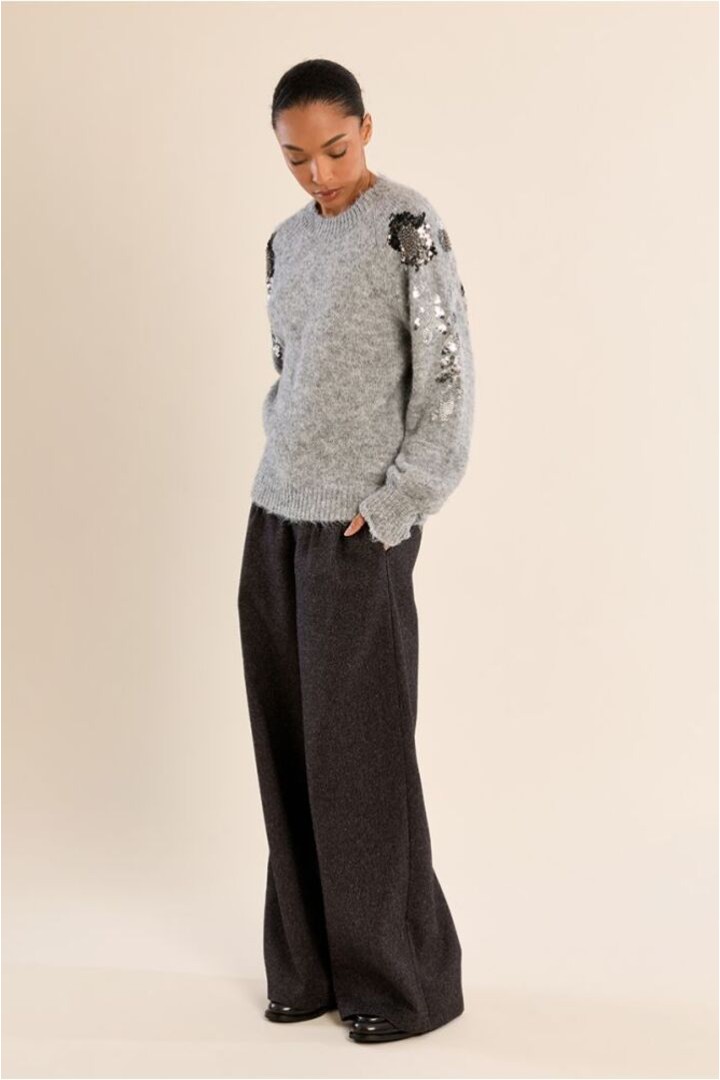 Rhinestone sweater on the sleeves Ash Grey