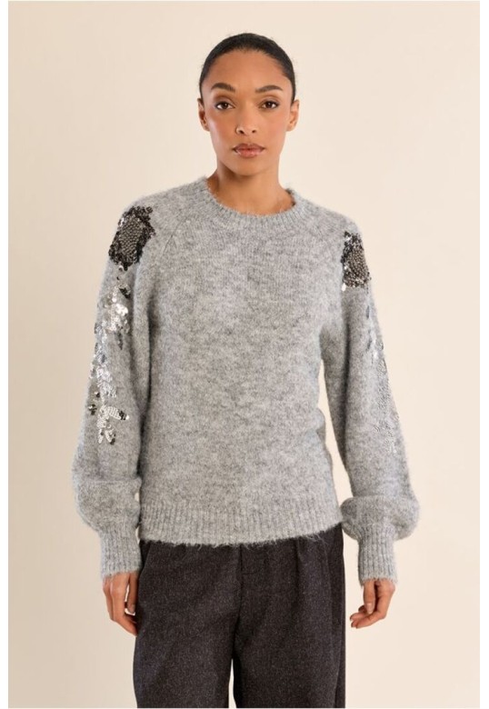 Rhinestone sweater on the sleeves Ash Grey