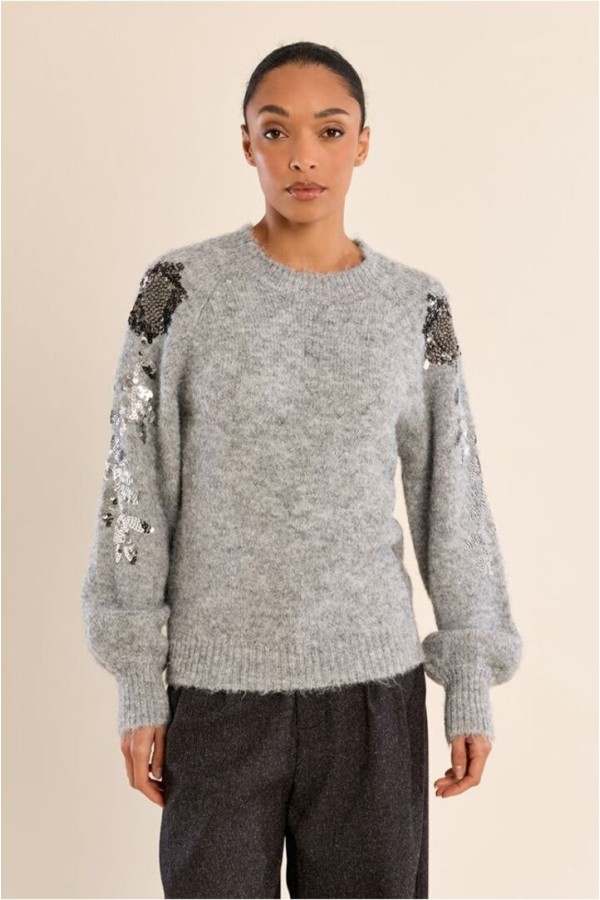 Rhinestone sweater on the sleeves Ash Grey