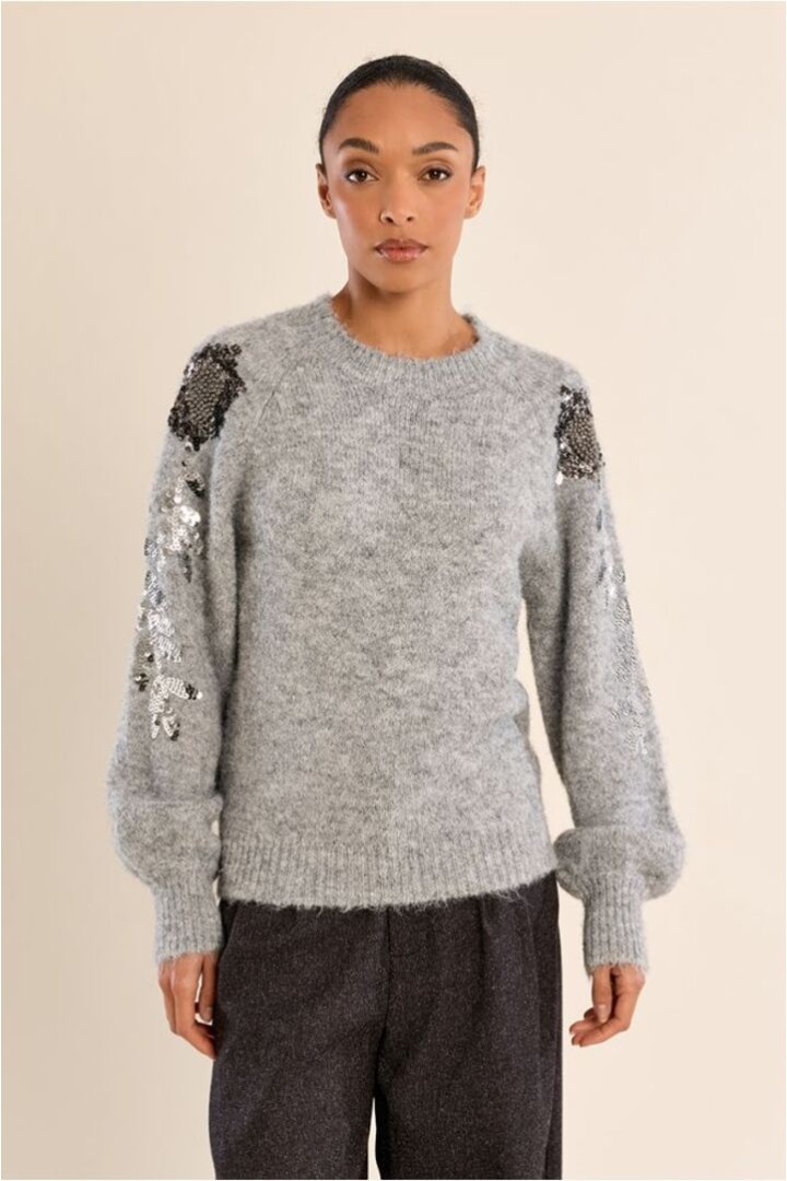 Rhinestone sweater on the sleeves Ash Grey