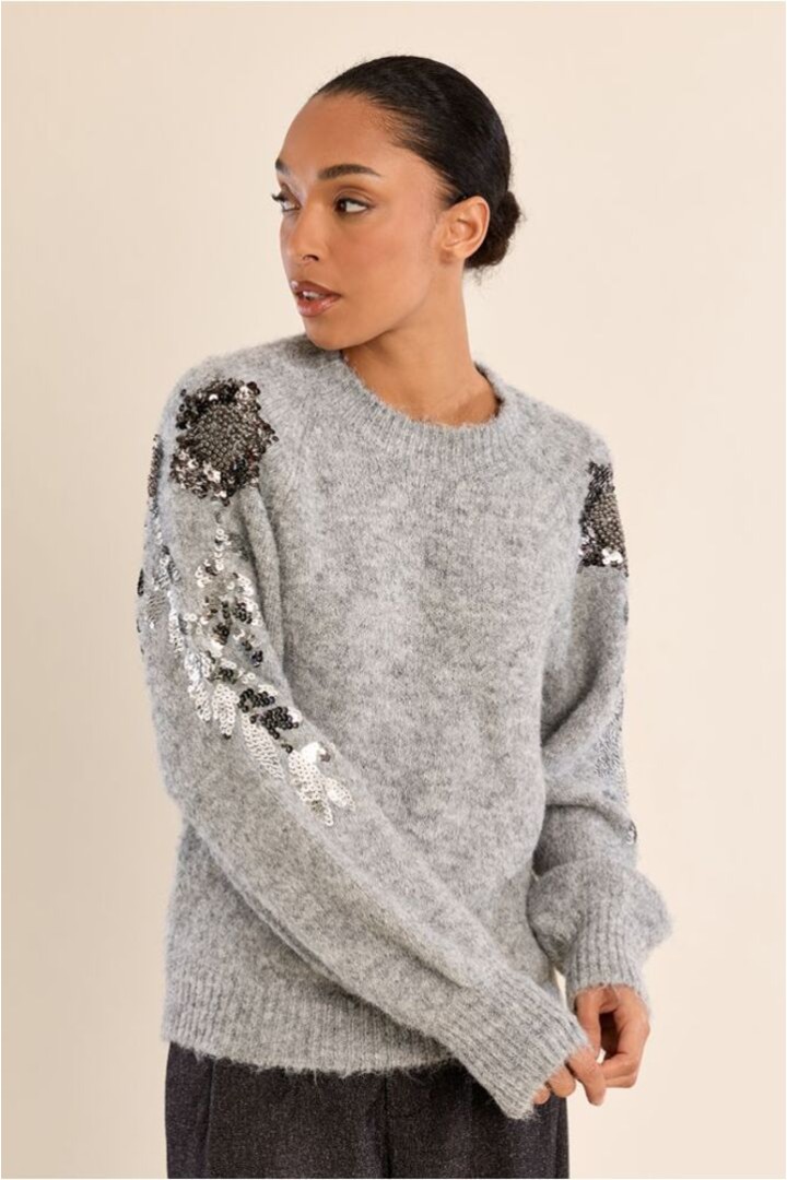 Rhinestone sweater on the sleeves Ash Grey