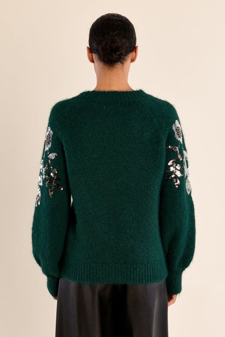 Rhinestone sweater on the sleeves Forrest Green