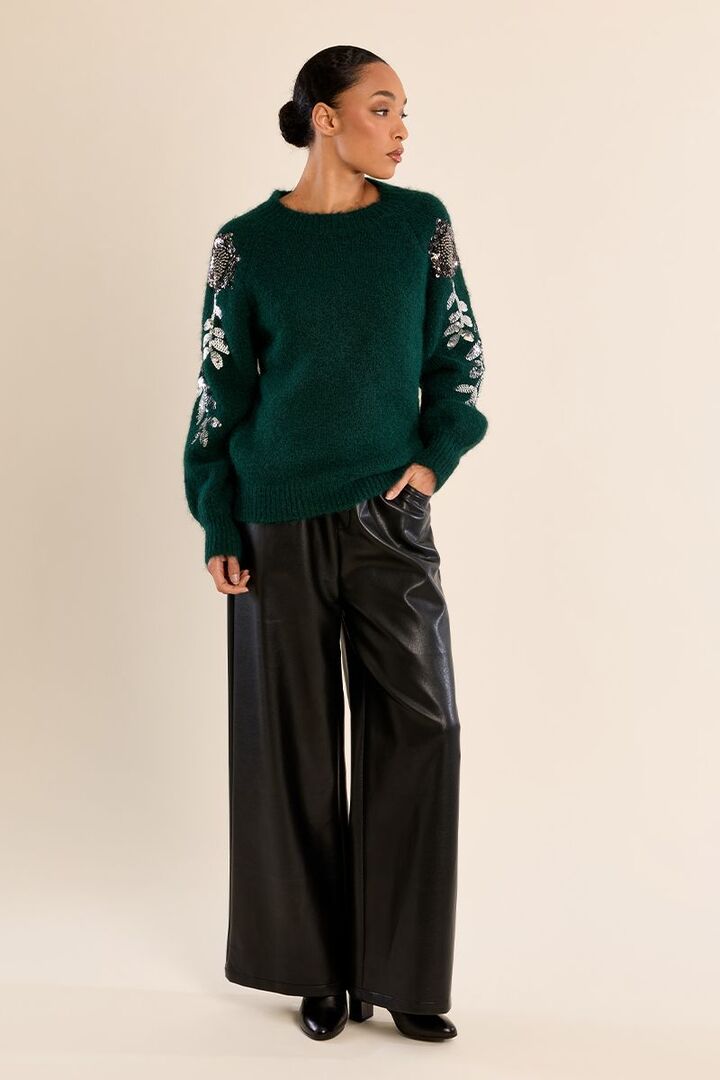 Rhinestone sweater on the sleeves Forrest Green