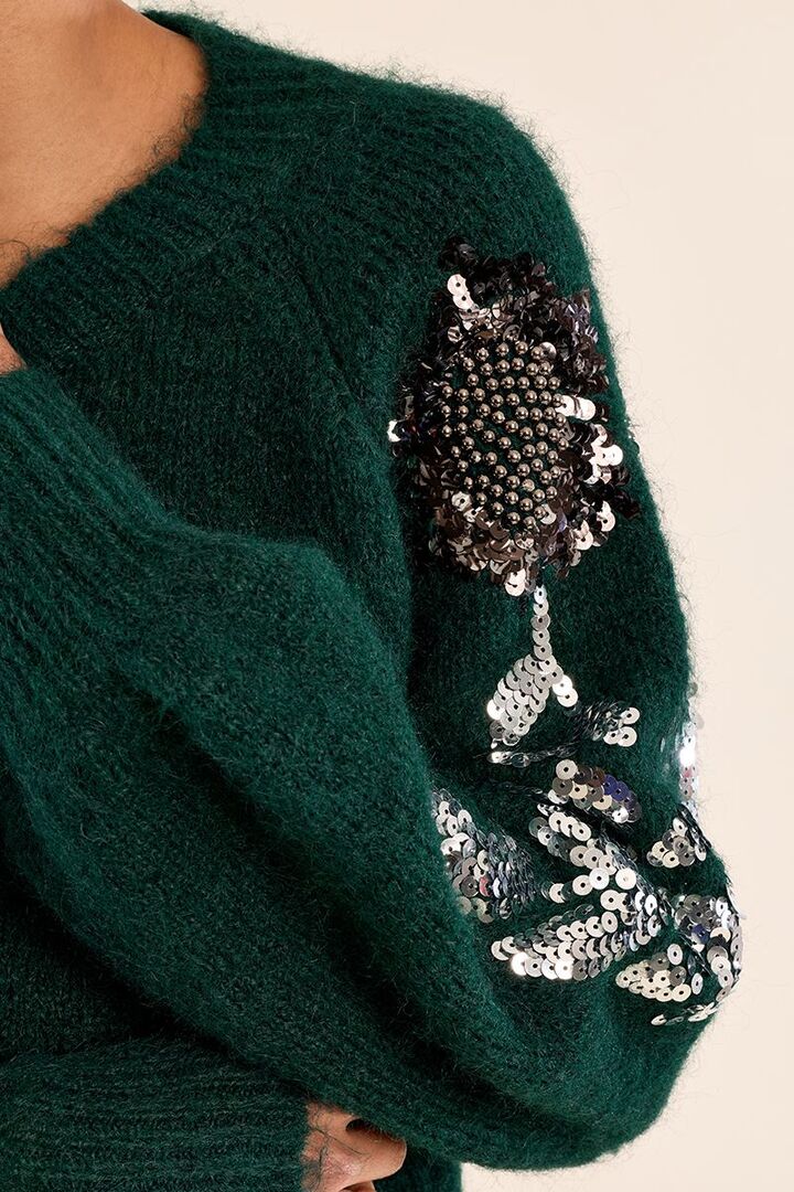 Rhinestone sweater on the sleeves Forrest Green