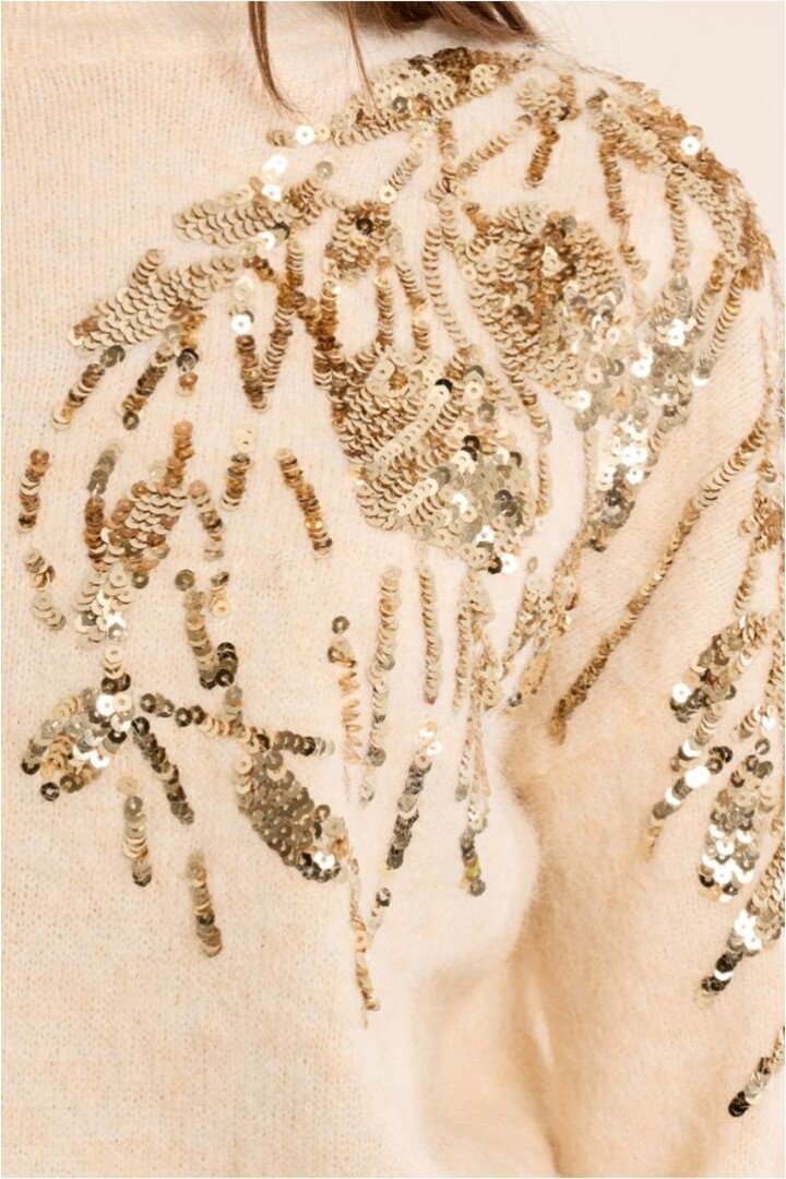 Sweater With High Neck, Embellished With Pearls Cream