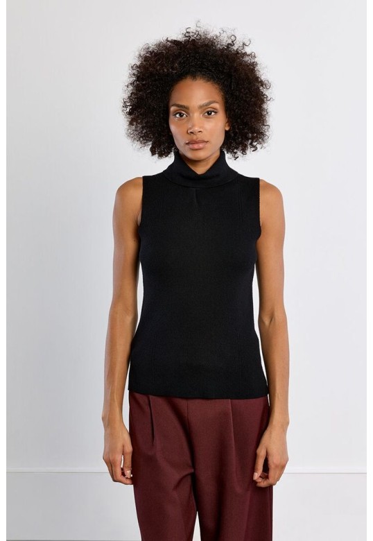Thin Sleeveless Turtleneck Black