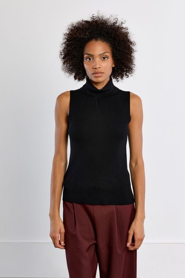 Thin Sleeveless Turtleneck Black