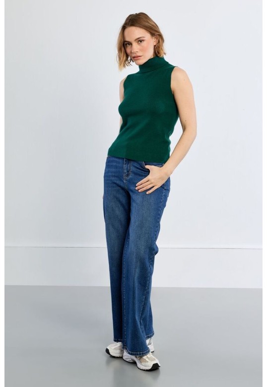Thin Sleeveless Turtleneck Forrest Green