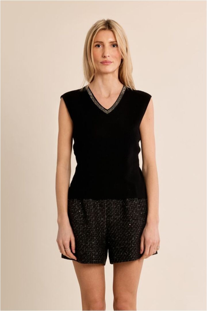 Iridescent V-Neck Top Black