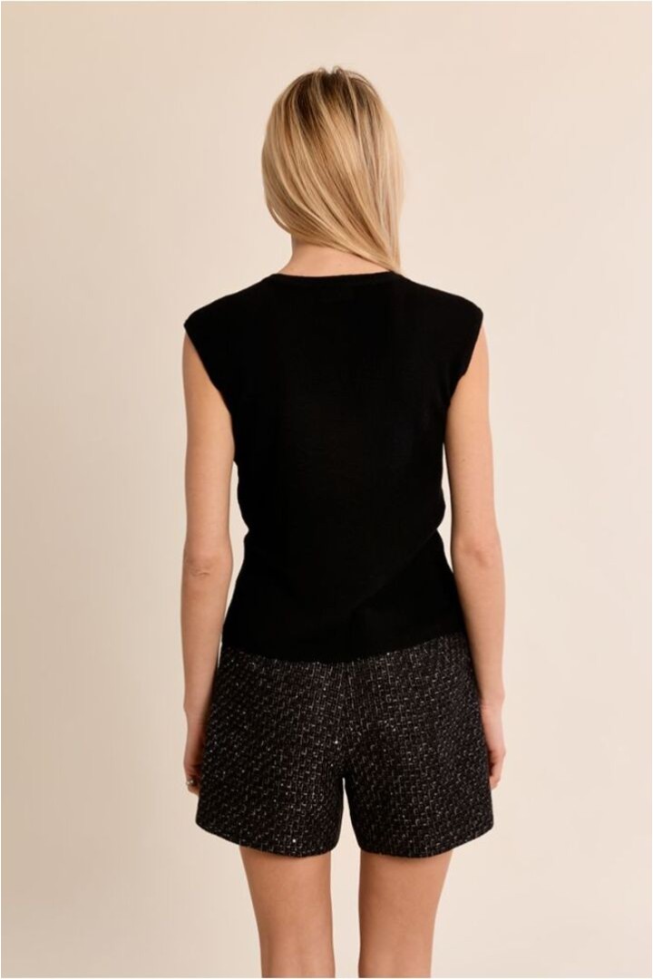 Iridescent V-Neck Top Black
