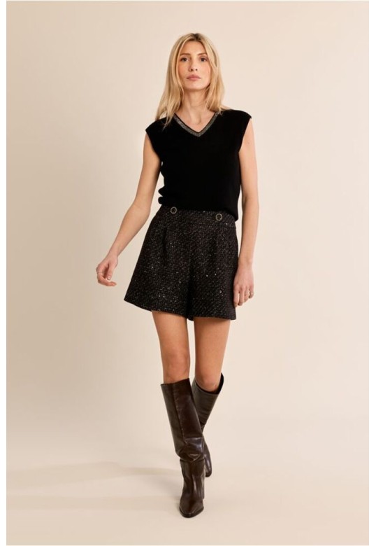 Iridescent V-Neck Top Black