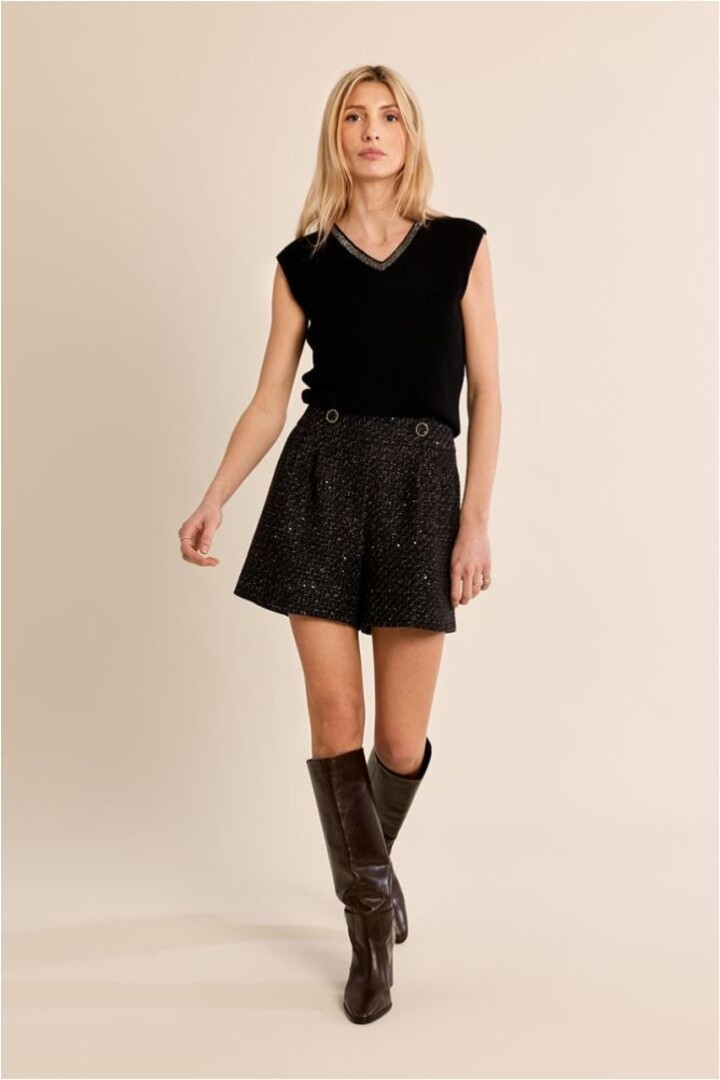 Iridescent V-Neck Top Black
