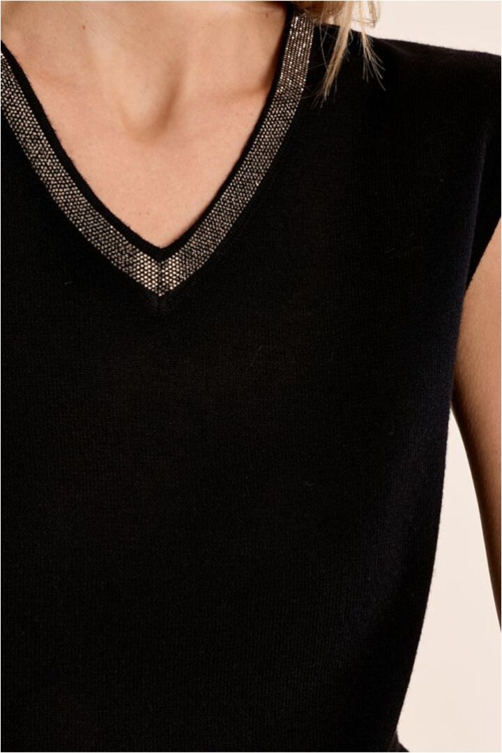 Iridescent V-Neck Top Black