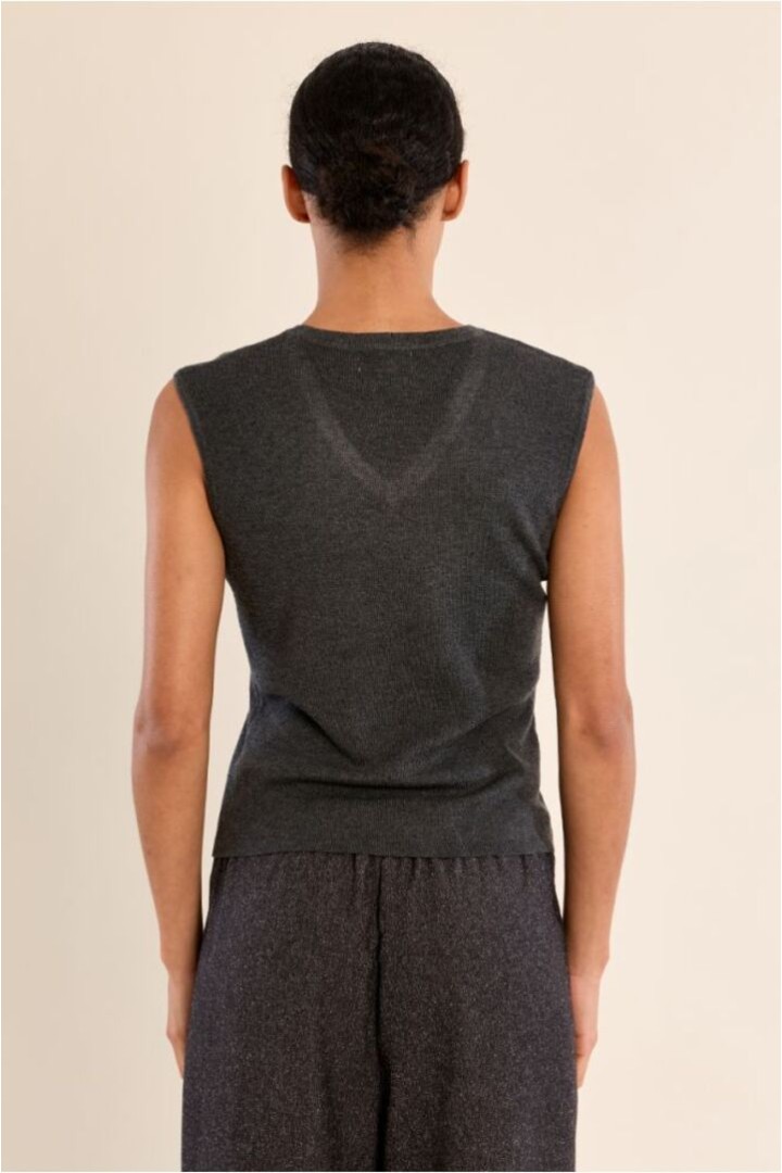 Iridescent V-Neck Top Dark Grey