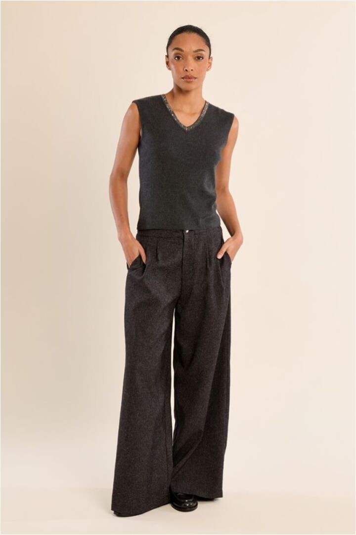 Iridescent V-Neck Top Dark Grey