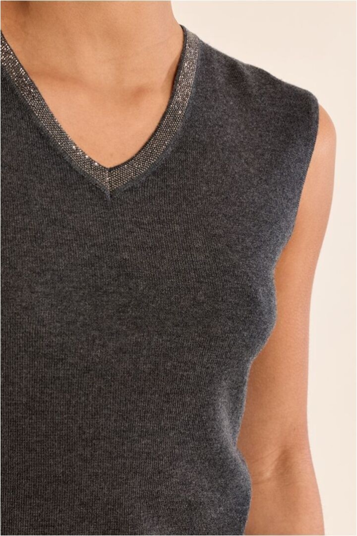 Iridescent V-Neck Top Dark Grey