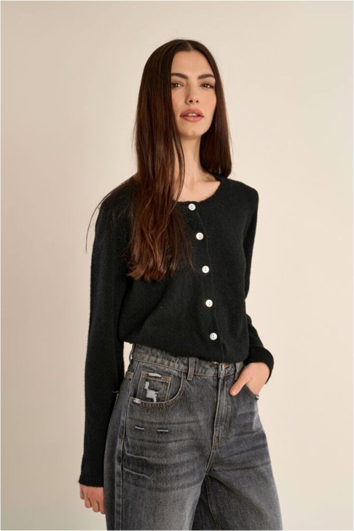 Knitted cardigan with round neck Black