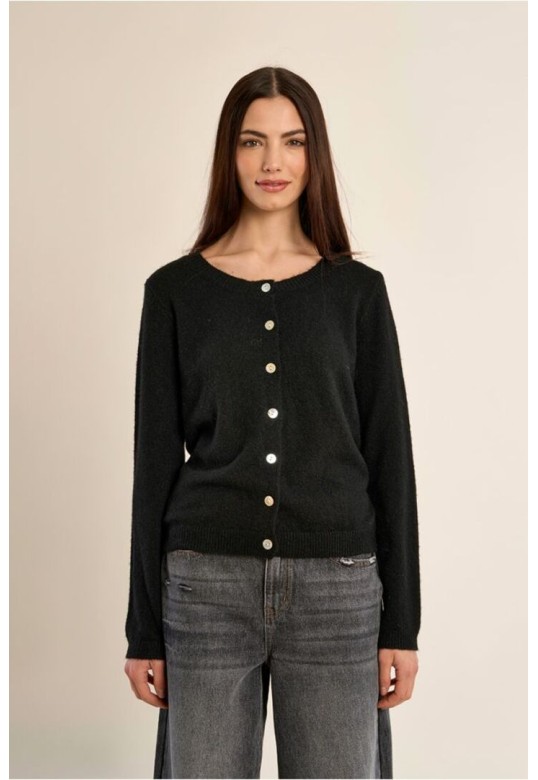 Knitted cardigan with round neck Black