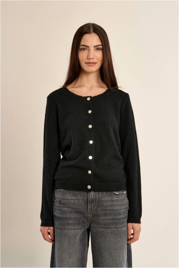 Knitted cardigan with round neck Black