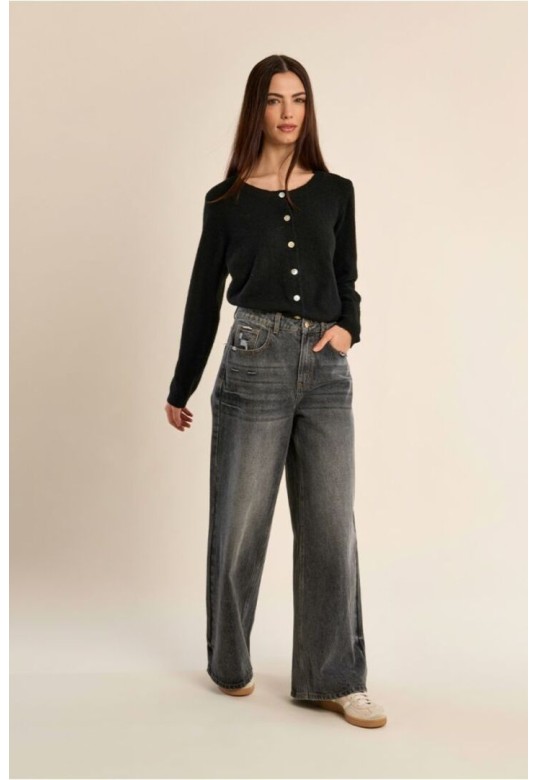 Knitted cardigan with round neck Black