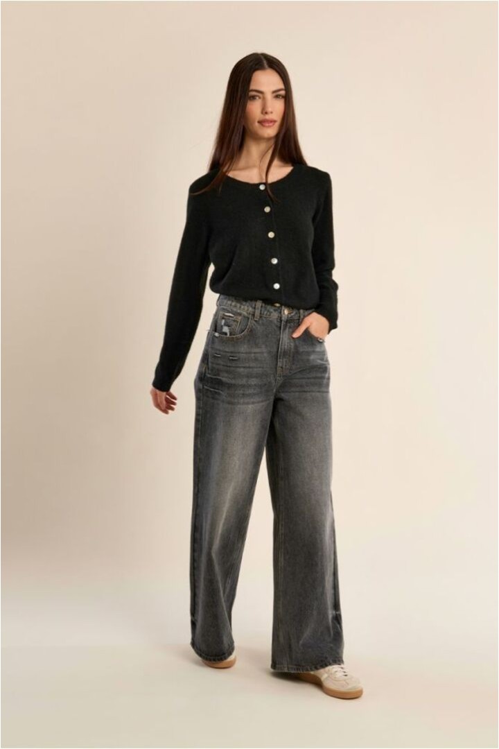 Knitted cardigan with round neck Black