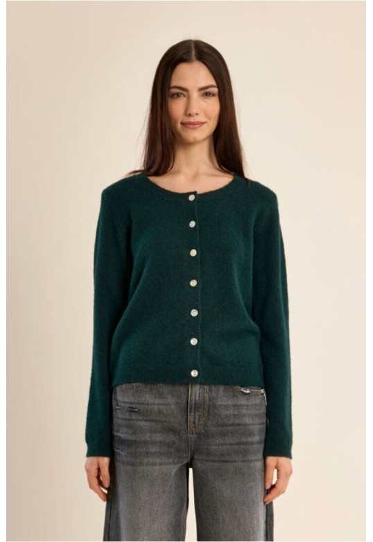 Knitted cardigan with round neck Forrest Green