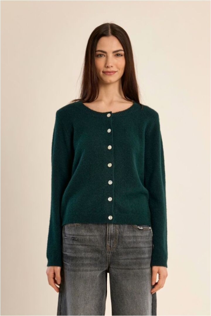 Knitted cardigan with round neck Forrest Green