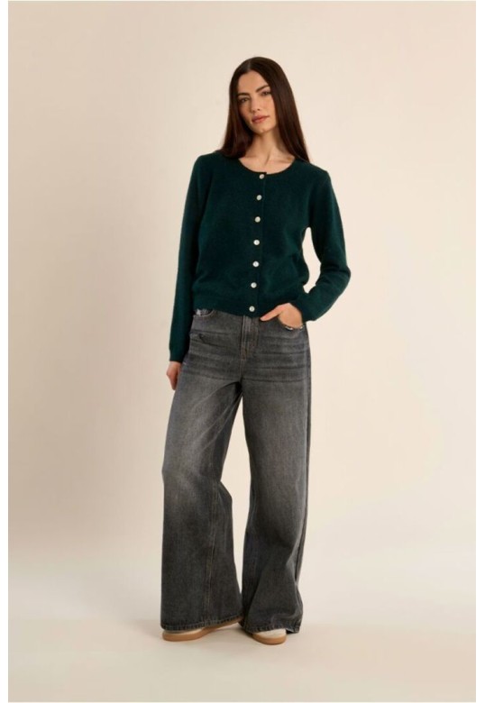 Knitted cardigan with round neck Forrest Green