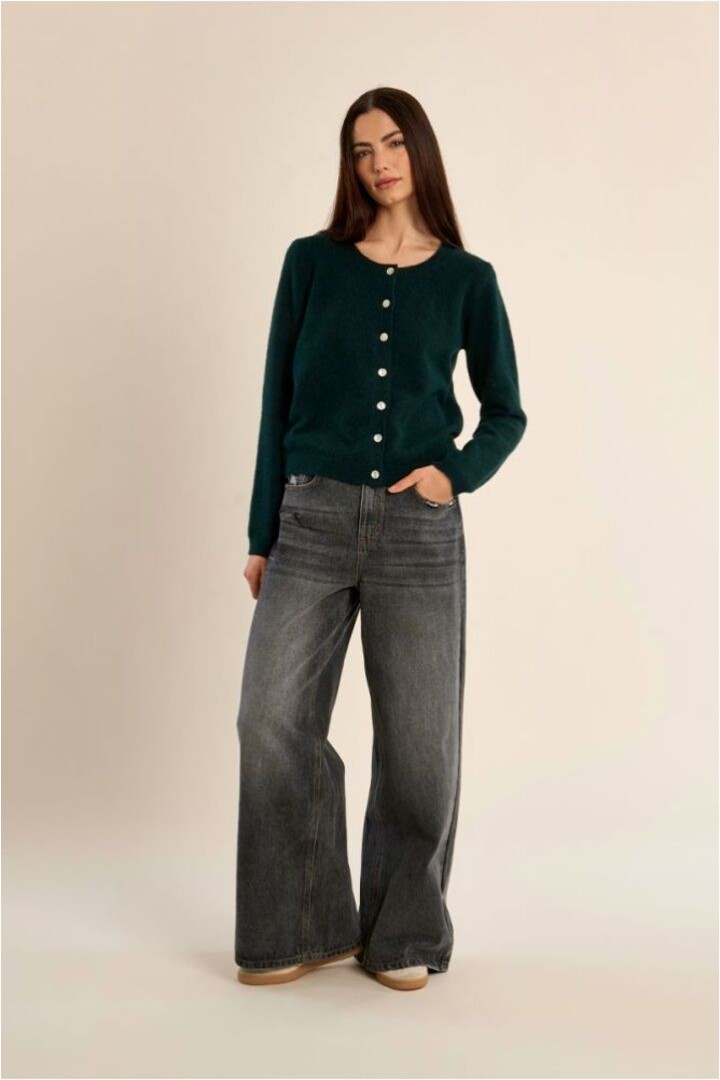 Knitted cardigan with round neck Forrest Green