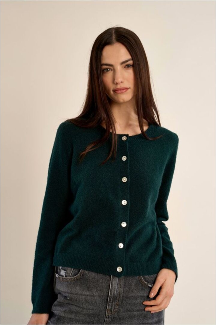 Knitted cardigan with round neck Forrest Green