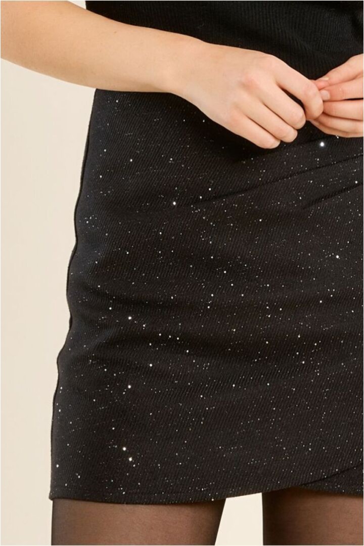 Short Draped Skirt, Sequined Black