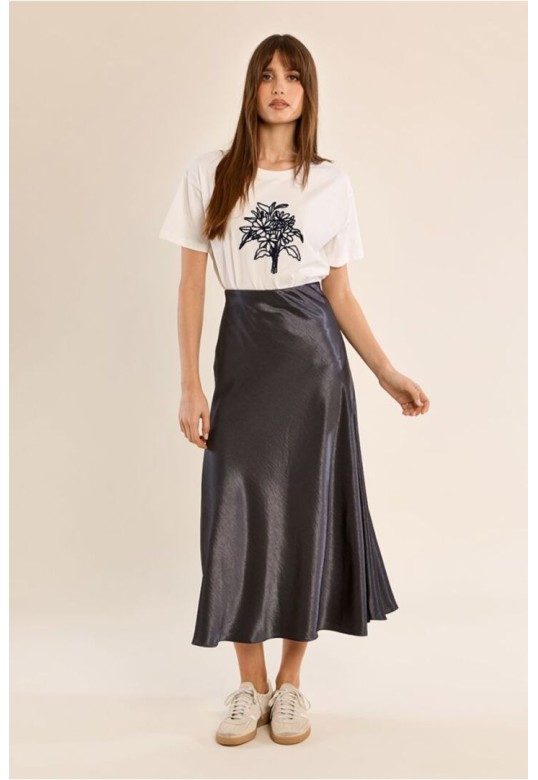 Satin High-Waisted Skirt Gun Metal