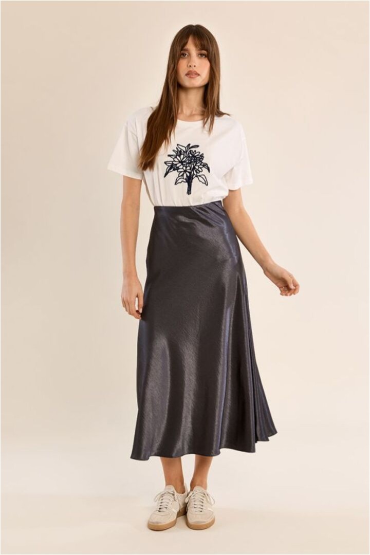 Satin High-Waisted Skirt Gun Metal