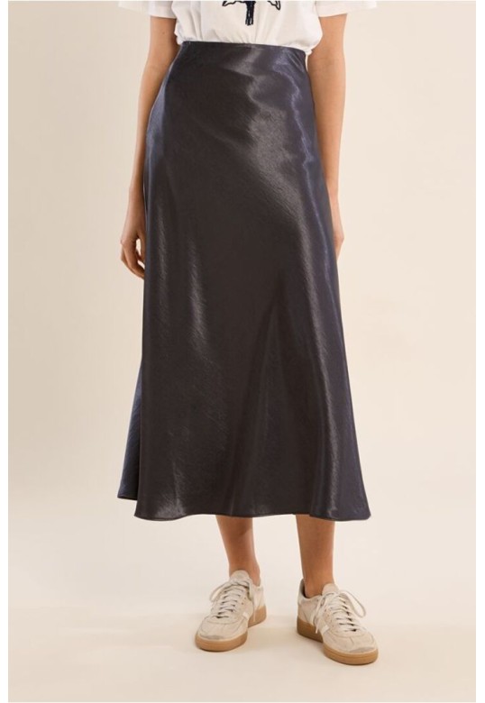 Satin High-Waisted Skirt Gun Metal