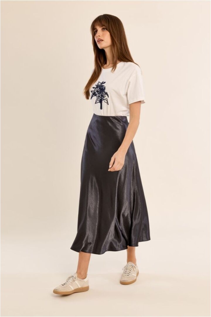 Satin High-Waisted Skirt Gun Metal