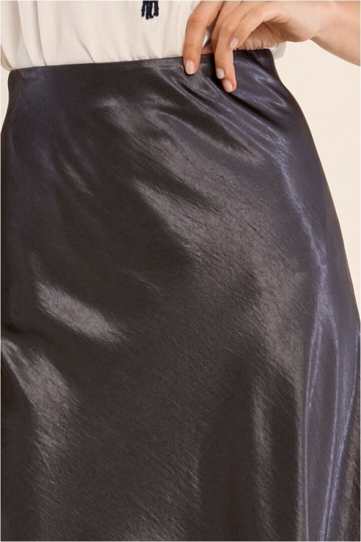 Satin High-Waisted Skirt Gun Metal