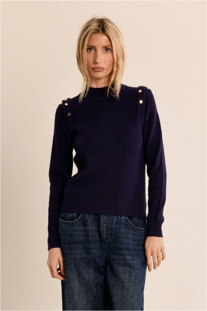 Thin Sweater With High Collar Navy Blue