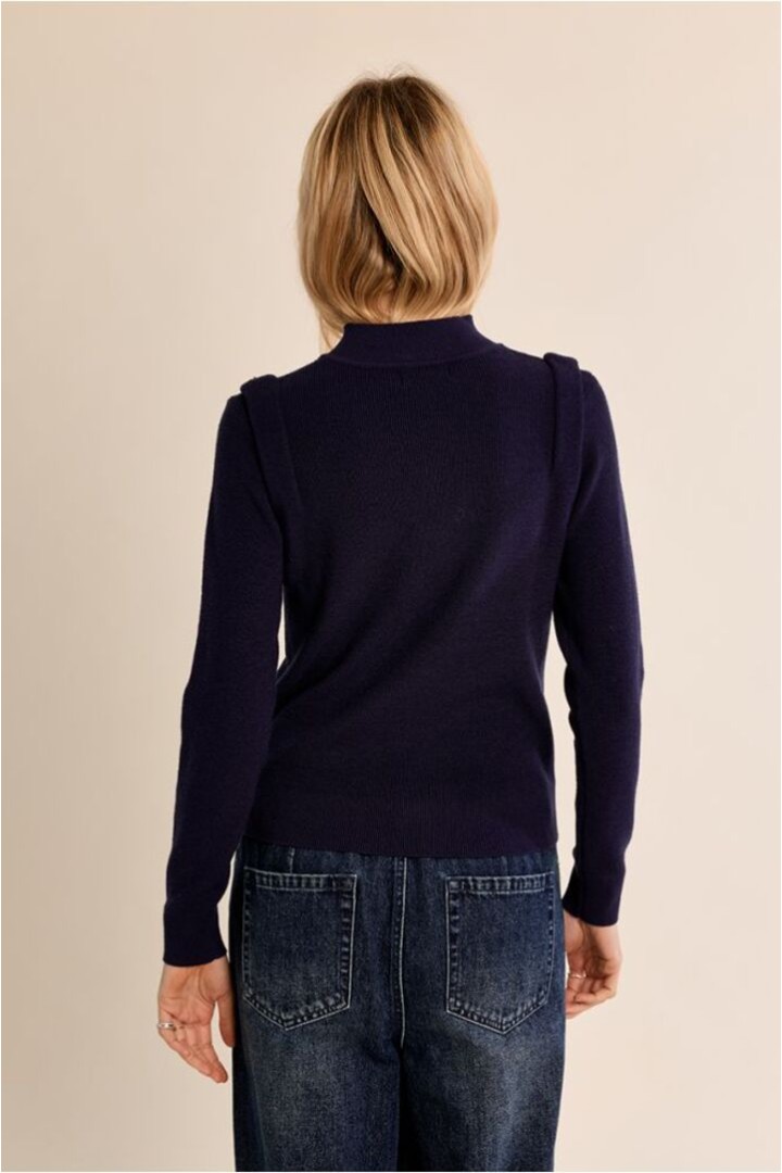 Thin Sweater With High Collar Navy Blue
