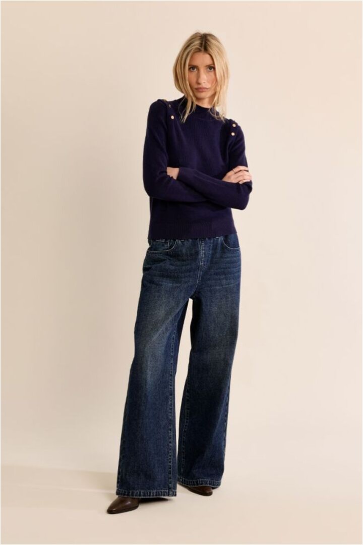 Thin Sweater With High Collar Navy Blue