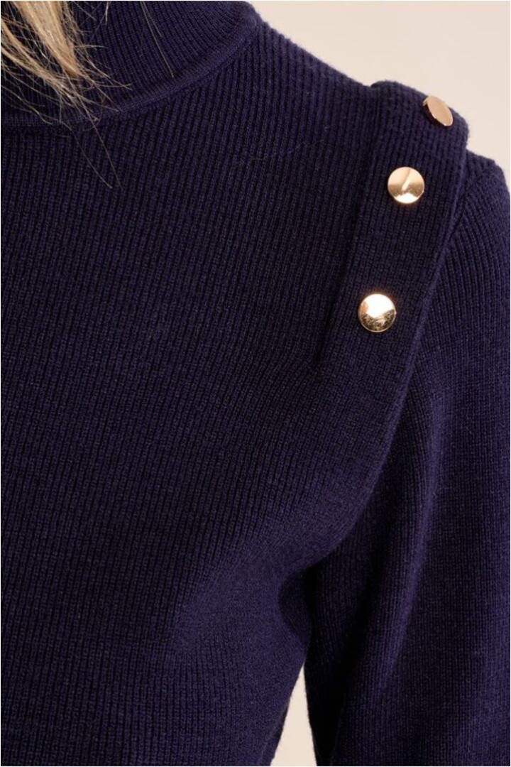 Thin Sweater With High Collar Navy Blue