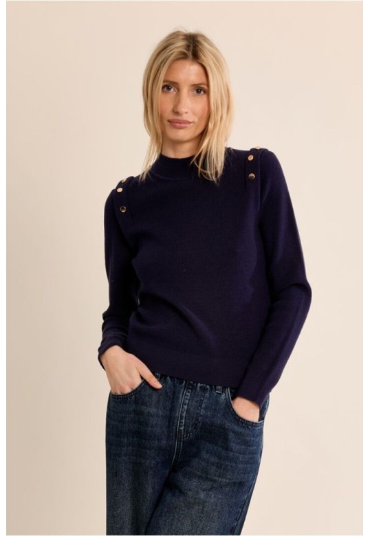 Thin Sweater With High Collar Navy Blue