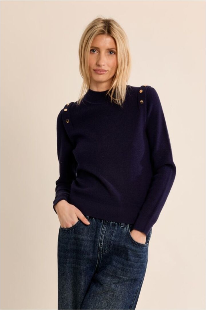 Thin Sweater With High Collar Navy Blue