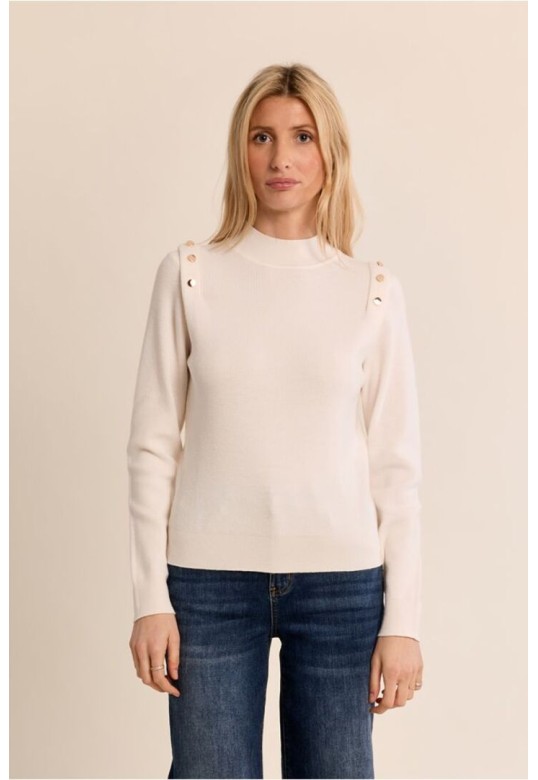 Thin Sweater With High Collar Off White