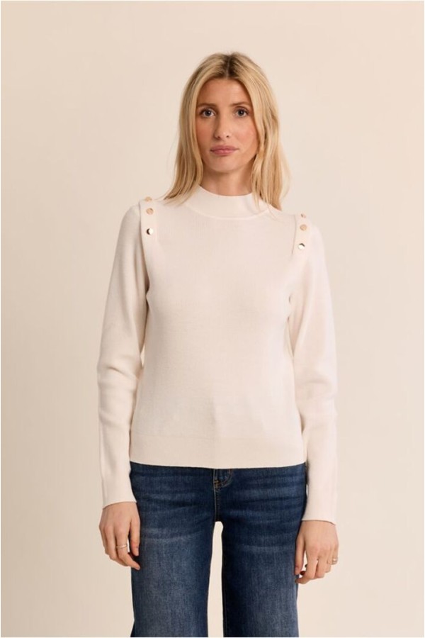Thin Sweater With High Collar Off White