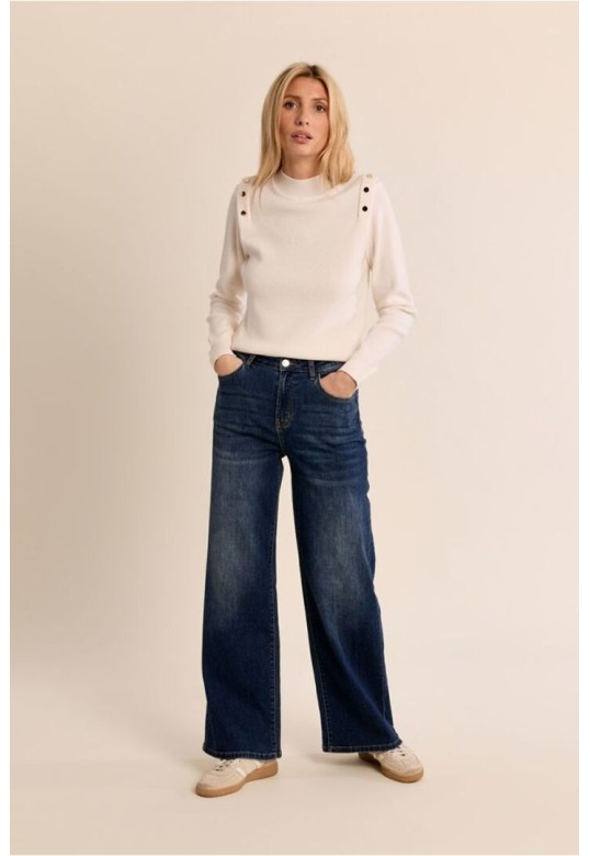 Thin Sweater With High Collar Off White
