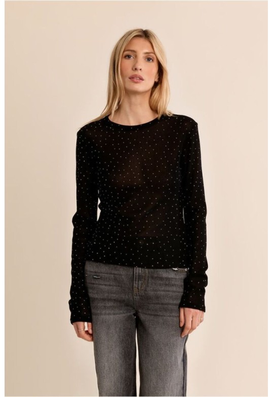 Semi-Sheer Polka Dot Top Black