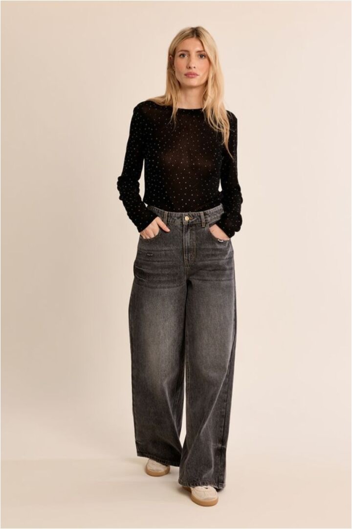 Semi-Sheer Polka Dot Top Black