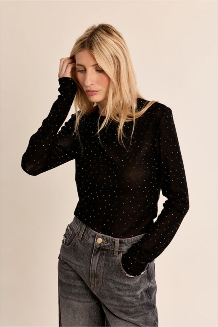Semi-Sheer Polka Dot Top Black